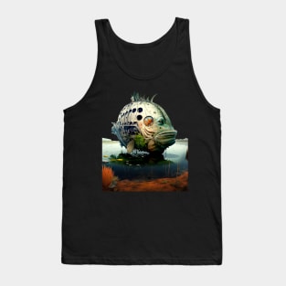 The Armored Angler: The Future of Fish on a Dark Background Tank Top